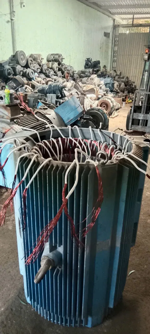 Stato động cơ điện công nghiệp đang quấn dây đồng trong khu vực có nhiều động cơ điện